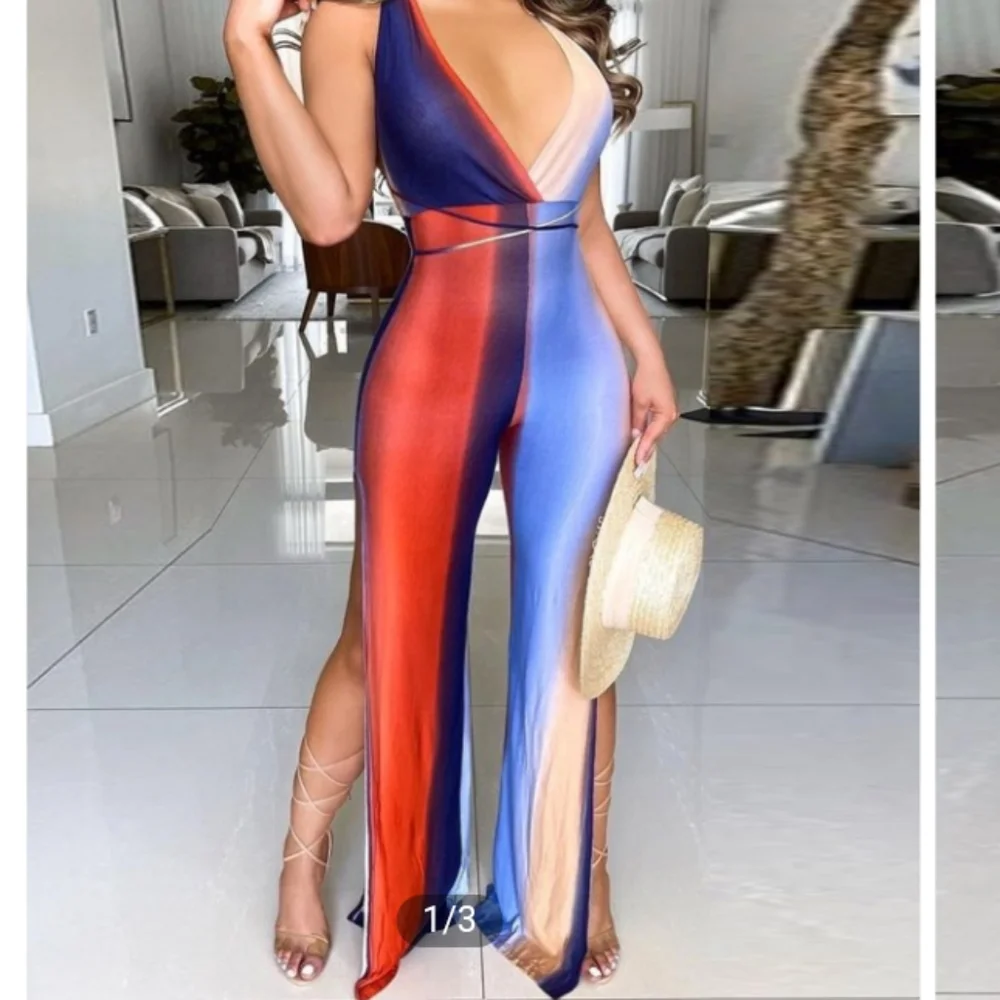 Colorblock Slit Jumpsuit. Size L - Picture 1 of 4